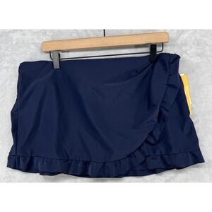 Ruby Rd Beach Skirt Navy Blue Elastic Waist Women's‎ Size 14 NWT